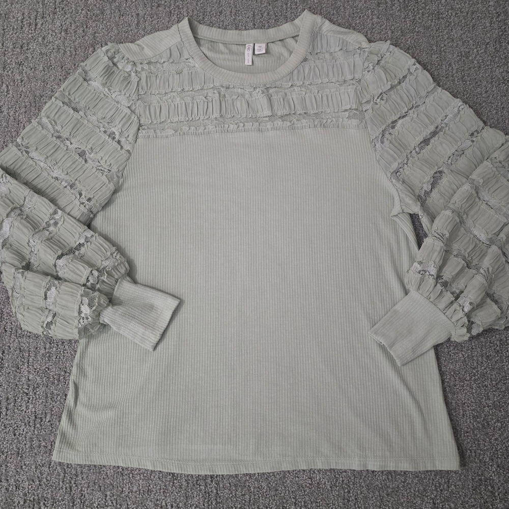 Cato Sage Green Lace Ruffle Sleeve‎ Top M Cottagecore Fairycore Romantic